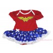 Red Baby Bodysuit Patriotic American Star Pettiskirt & Wonder Woman Print JS4518